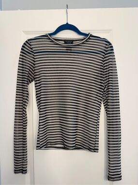 Midnight Hour Mesh Striped Black and White Longsleeve Top